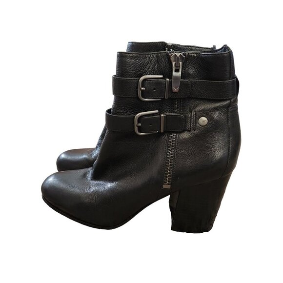 Via Spiga Womens Leather Ankle Boots 10M Zip Black Italy‎ Buckle Moto Chic FLAWS - Picture 1 of 14